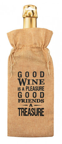flescadeauverpakking Good Wine jute 42 cm bruin