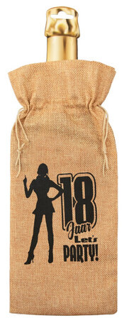 flescadeauverpakking 18 jaar jute 42 cm bruin
