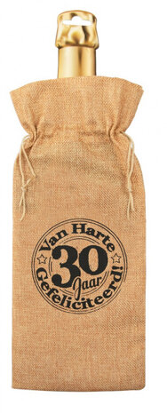 flescadeauverpakking 30 jaar jute 42 cm bruin