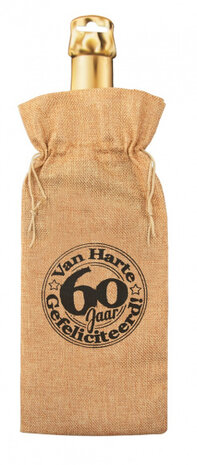flescadeauverpakking 60 jaar jute 42 cm bruin