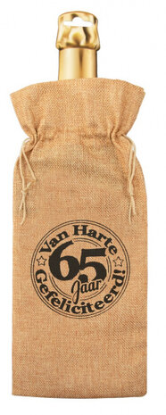flescadeauverpakking 65 jaar jute 42 cm bruin