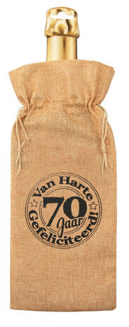 flescadeauverpakking 70 jaar jute 42 cm bruin