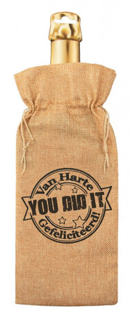 flescadeauverpakking You Did It jute 42 cm bruin