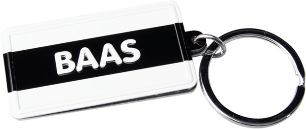 sleutelhanger Baas 13,5 x 4,5 cm staal zwart/wit