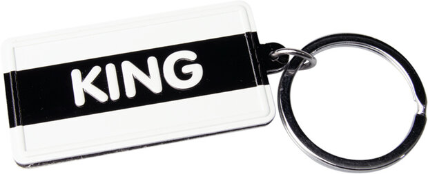 sleutelhanger King 13,5 x 4,5 cm staal zwart/wit
