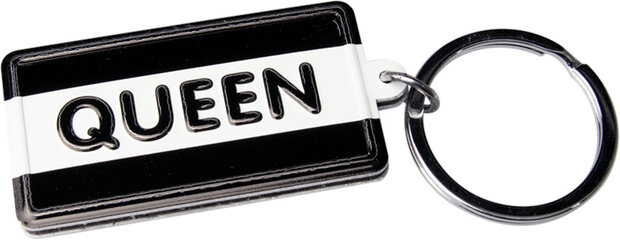 sleutelhanger Queen 13,5 x 4,5 cm staal zwart/wit