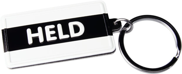 sleutelhanger Held 13,5 x 4,5 cm staal zwart/wit