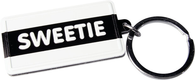 sleutelhanger Sweetie 13,5 x 4,5 cm staal zwart/wit