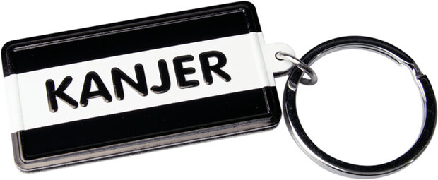 sleutelhanger Kanjer 13,5 x 4,5 cm staal zwart/wit