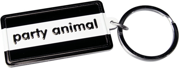 sleutelhanger Party Animal 13,5 x 4,5 cm zwart/wit