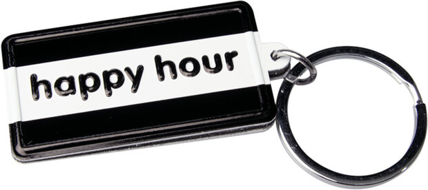 sleutelhanger Happy Hour 13,5 x 4,5 cm zwart/wit