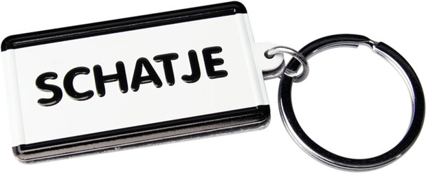 sleutelhanger Schatje 13,5 x 4,5 cm staal zwart/wit