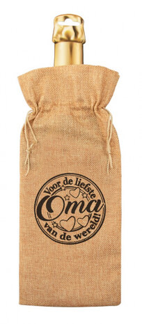 flescadeauverpakking Beste Oma jute 42 cm bruin