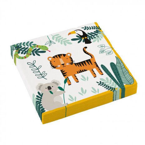 servetten Get Wild 33 cm papier wit/geel 16 stuks