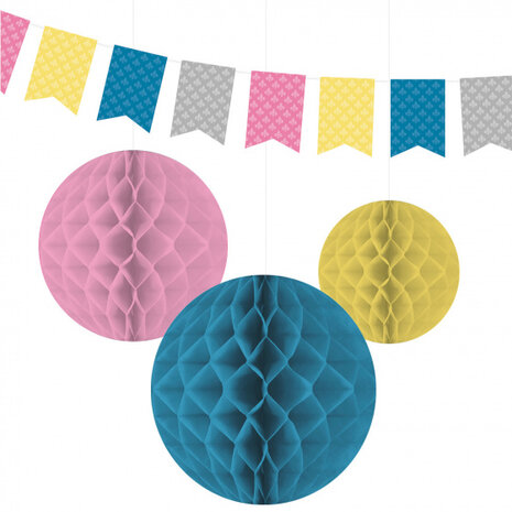 feestpakket junior karton roze/blauw/geel 4-delig