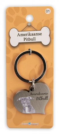 sleutelhanger Amerikaanse Pitbull 5 cm staal zilver