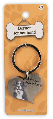 sleutelhanger Berner Sennenhond 5 cm staal zilver