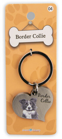 sleutelhanger Border Collie 5 cm staal zilver