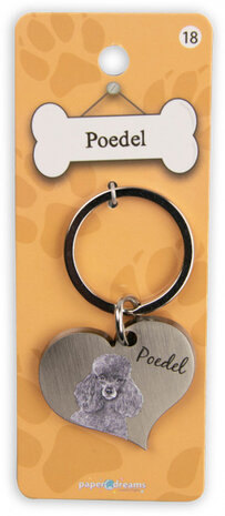 sleutelhanger Poedel hartje  5 cm staal zilver