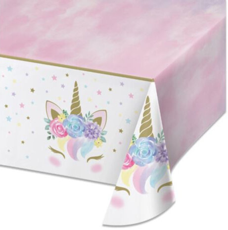 tafelkleed Unicorn Baby junior 137 x 259 cm roze/wit