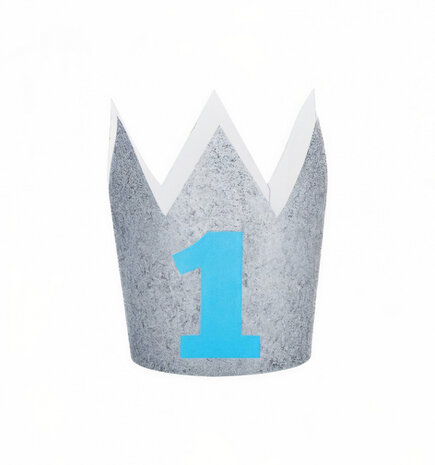 verjaardagskroon 1 jaar junior 10 x 11 cm vilt zilver