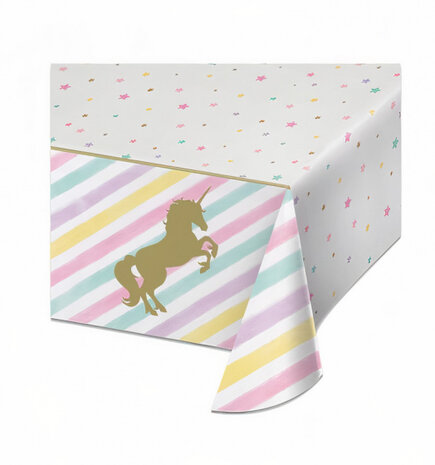 tafelkleed unicorn 137 x 274 cm wit/goud