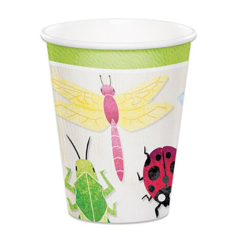 feestbekers Birthday Bugs junior 266 ml wit 8 stuks
