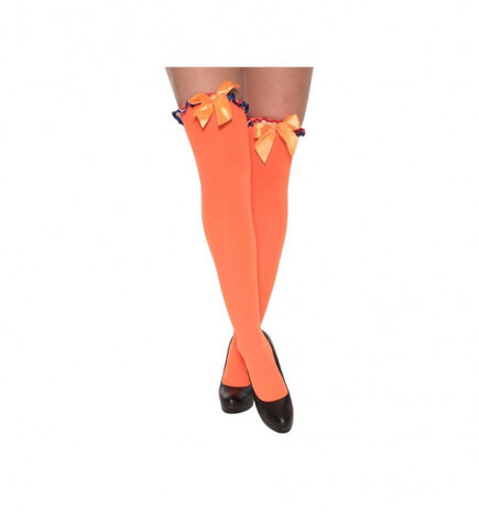 kousen met strik dames polyester oranje one-size