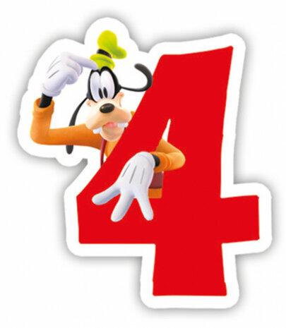 cijferkaars &#039;4&#039; Playful Mickey junior 8 cm wax rood