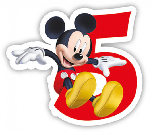 cijferkaars &#039;5&#039; Playful Mickey junior 8 cm wax rood