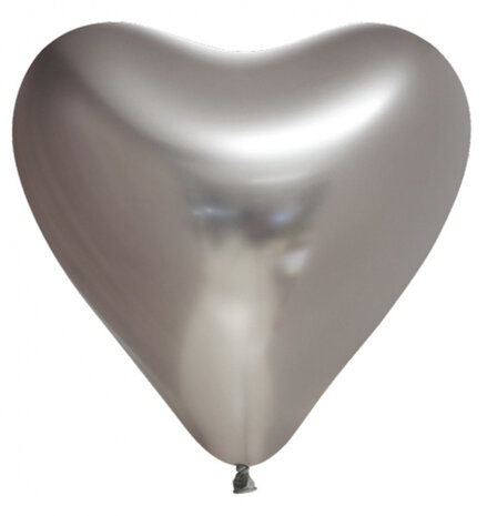 vormballon hart spiegelend 30 cm latex zilver 6 stuks