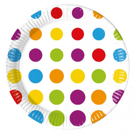 feestborden Bright Color Dots 23 cm papier wit 8 stuks