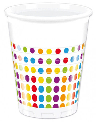 feestbekers Bright Color Dots 200 ml wit 8 stuks
