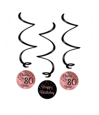 swirlslingers 80 jaar 70 cm roze/zwart 3 stuks