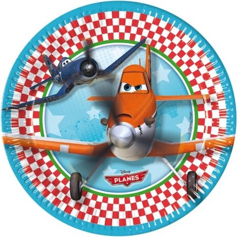 feestborden Planes 23 cm papier rood/blauw 8 stuks