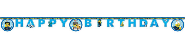 banner Happy Birthday Lego City 2 meter papier blauw