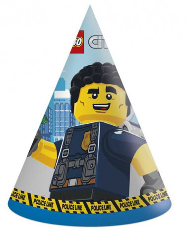 feesthoedjes Lego City junior papier blauw 6 stuks