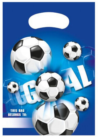 uitdeelzakjes Voetbal junior papier blauw/wit 6 stuks