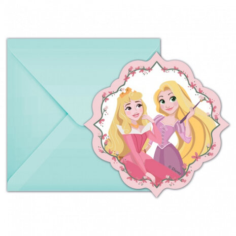 uitnodigingen Princess junior 14 x 9,5 cm blauw/roze