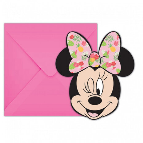 uitnodigingen Minnie Tropical junior 14 x 9,5 cm roze