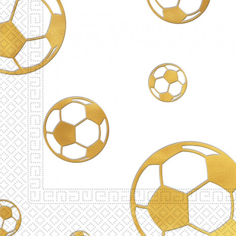 servetten voetbal 33cm papier wit/goud 20 stuks