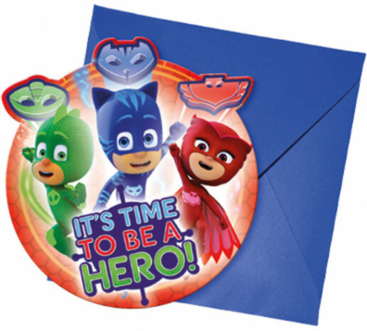 uitnodigingen PJ Masks 14 x 10 cm donkerblauw 12-delig