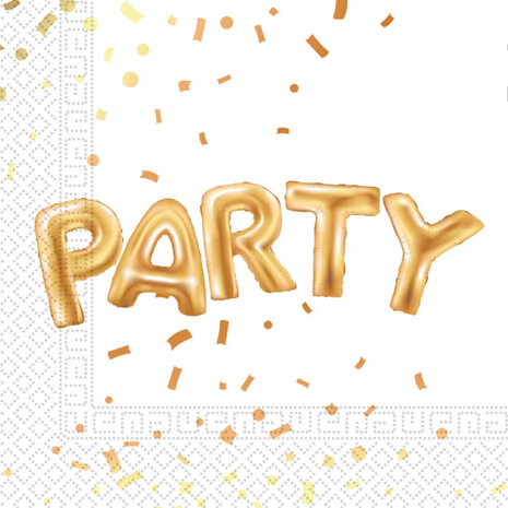 servetten party 33cm papier wit/goud 20 stuks