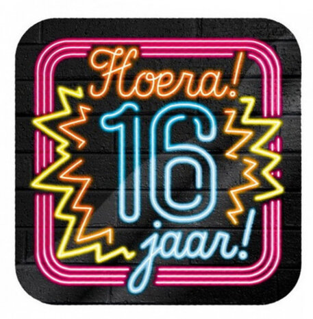 onderzetters 16 jaar 10 cm karton 6 stuks