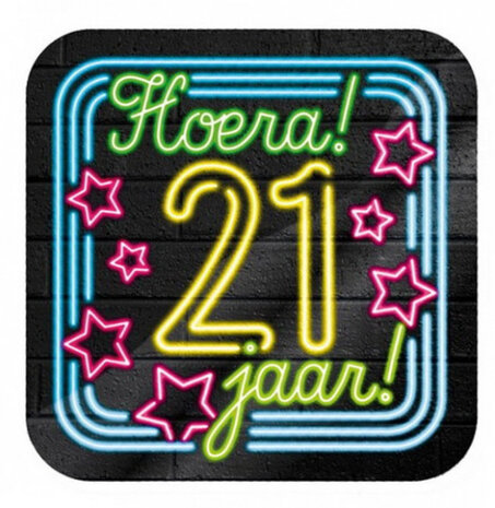 onderzetters 21 jaar 10 cm karton 6 stuks