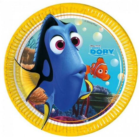 bordjes Disney Dory 20 cm papier geel/blauw 8 stuks