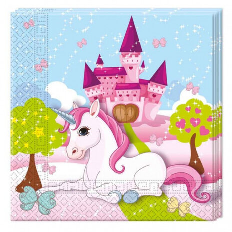 servetten Unicorn junior 33 cm papier roze 20 stuks