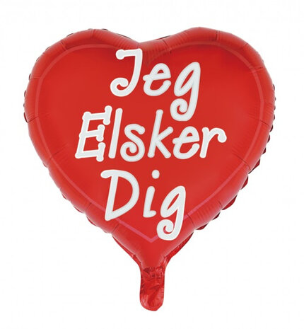 folieballon hart Jeg Elkser Dig Deens 45,5 cm rood/wit