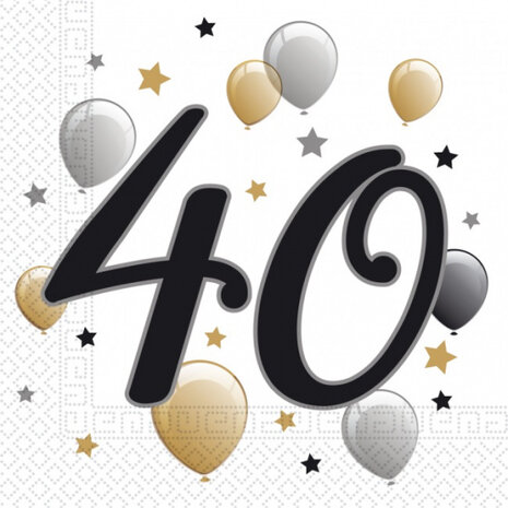 servetten 40 jaar 33 x 33 cm papier goud/wit 20 stuks