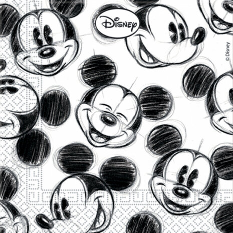 servetten Mickey Mouse 33 x 33 cm wit/zwart papier 25 stuks